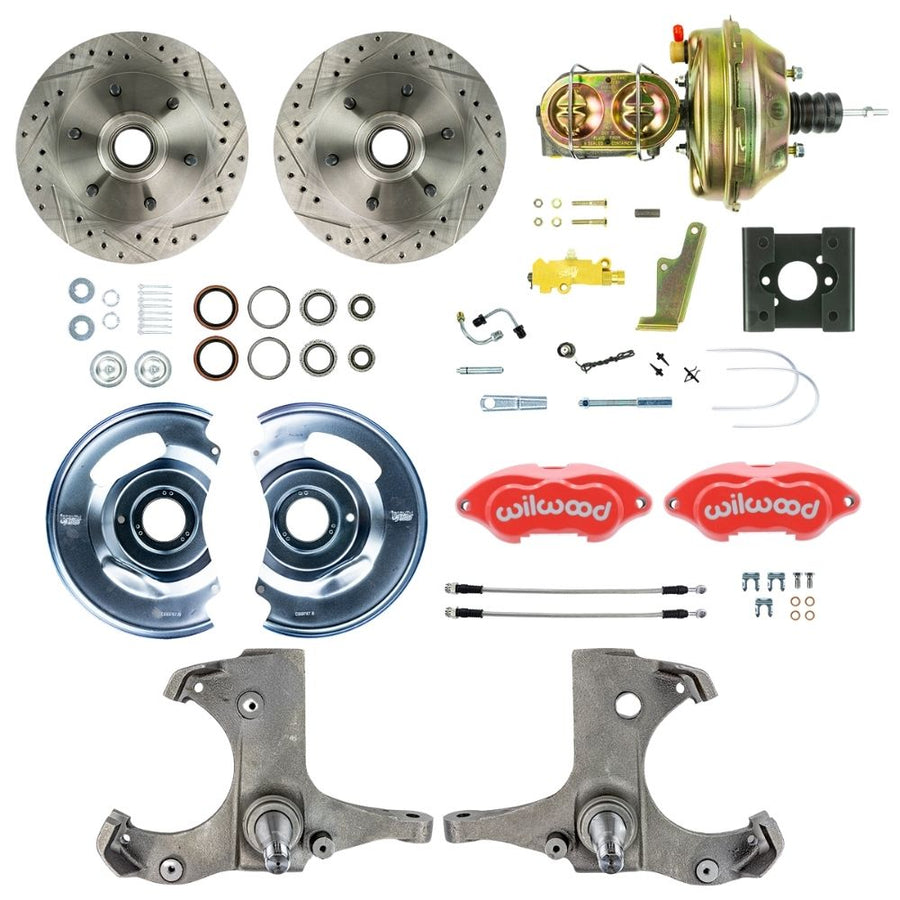 The Right Stuff 1963-66 Chevy/GMC Truck Performance Series, Power Disc Brake Conversion Kit, Red Wilwood Calipers, Drilled and Slotted Rotors, and Braided Stainless Hoses - (TDC6326ZP)