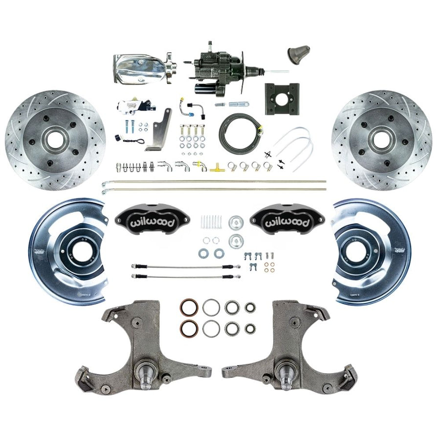 The Right Stuff 1963-66 Chevy/GMC Truck Performance Series, Hydro Boost Disc Brake Conversion Kit, Black Wilwood Calipers, Drilled and Slotted Rotors, Braided Stainless Hoses, and Chrome Upper Assembly - (THB6325BXP)
