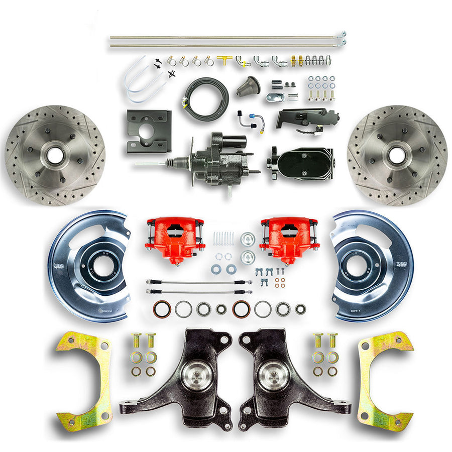 The Right Stuff 67-70 GM C10-15 Truck/Suburban 2" Drop Black Hydraulic Brake Assist Disc Conv Red Calipers - (THB6726DZY)