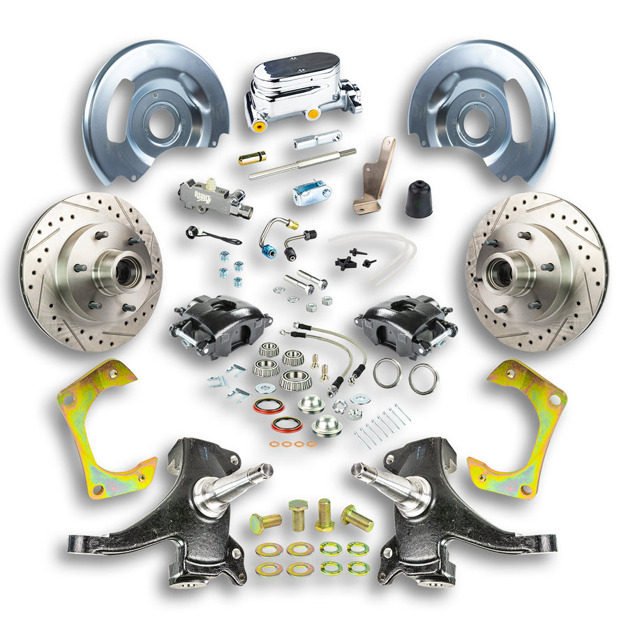 The Right Stuff 63-70 GM Truck & Suburban, 2" Drop, Std Front Disc Kit Blk Calipers Chrome Upper - (TSD6316DBX)