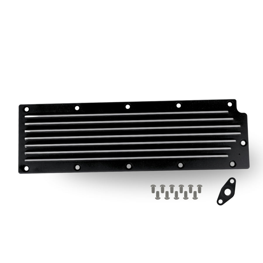 The Right Stuff Gen 4 LS Valley Cover with Oil Pressure Sensor Adapter, Finned, Machined Accents - (G4LSVCF2-A-K)