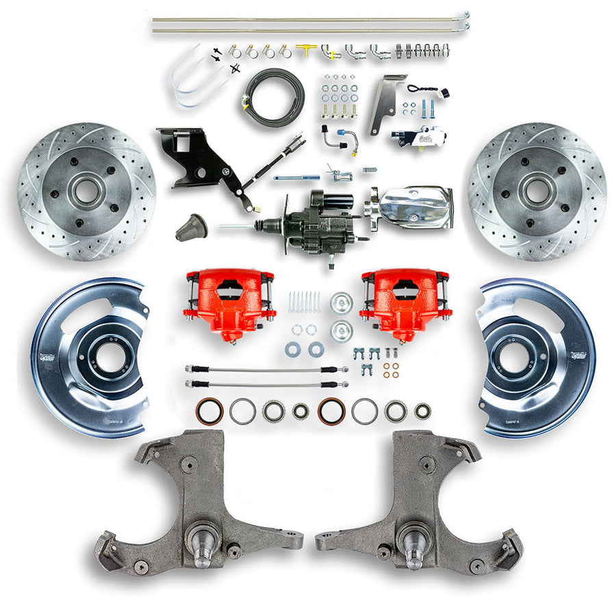 The Right Stuff 1967-70 GM C10/C15 Truck/Suburban 2WD, Chrome Hydraulic Brake Assist Disc Conv Red Calipers - (THB6725ZX)