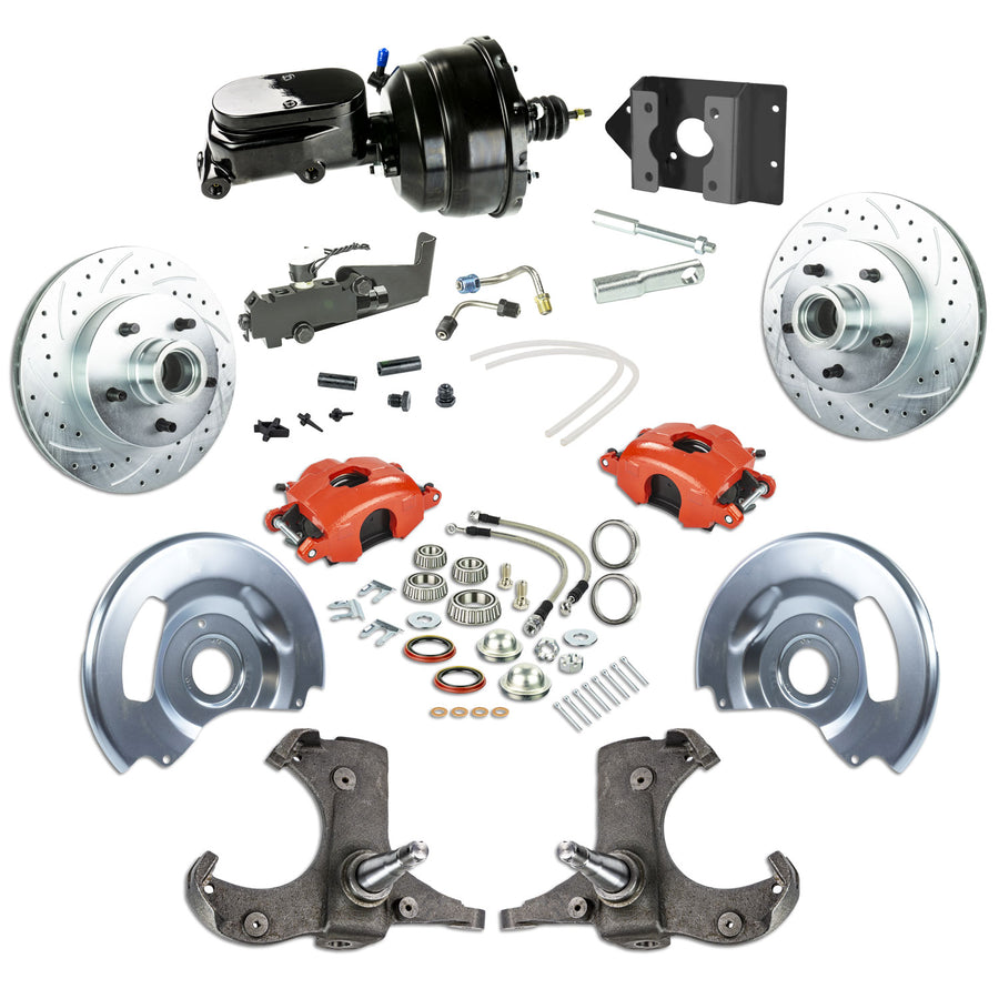 The Right Stuff 60-62 Chevy/GMC Truck/Sub, Power Front Disc Brake Kit, Red Calipers Black Upper 5x5 Bolt Pattern - (TDC6015ZY)