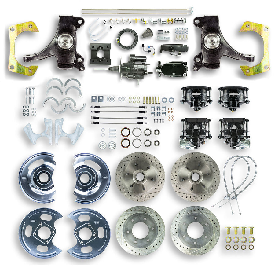 The Right Stuff 63-66 C10-15 Truck/Sub 2" Drop Black Hydraulic Brake Assist 4-Wheel Disc Conv Blk Calipers - (THB6356DBY)