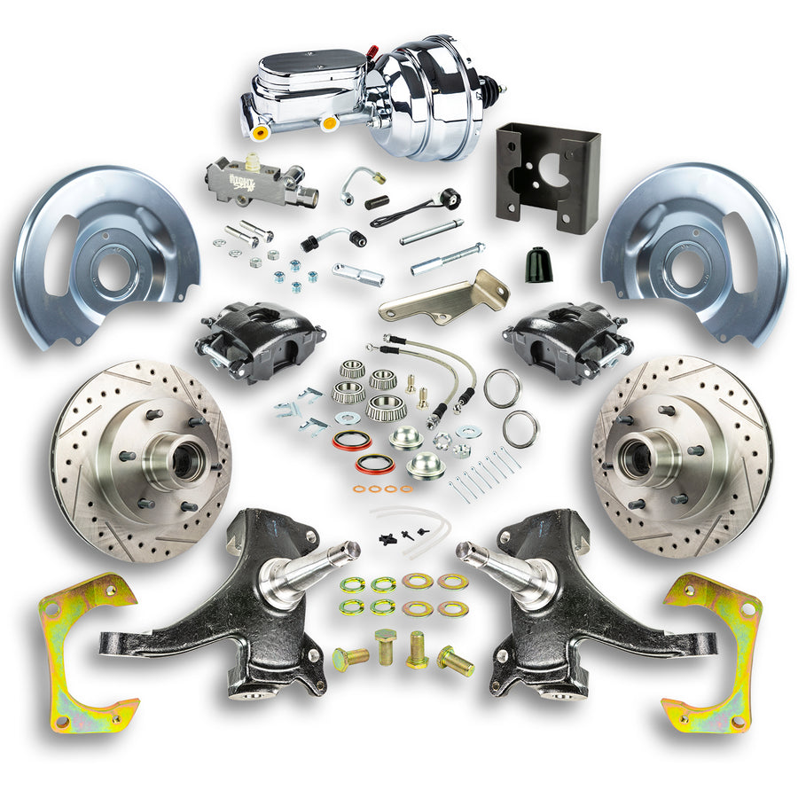 The Right Stuff 63-66 Chevy/GMC Truck/Sub, 2" Drop, Pwr Disc Kit, Black Calipers Chrome Upper 6x5.5 Bolt Pattern - (TDC6326DBX)