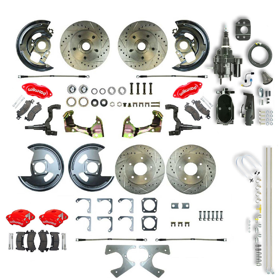 The Right Stuff 64-72 GM A-Body, Black Hydraulic Brake Assist, 4-Wheel Disc Kit Red Wilwood Calipers - (AFXHB21CZY)