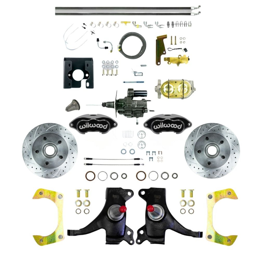 The Right Stuff 1971-72 GM C10/C15 Truck/Suburban, 2" Drop Performance Series Black Hydraulic Brake Assist Disc Brake Kit with Black Wilwood Calipers, Drilled and Slotted Rotors, and Braided Stainless Hoses - (THB7125DBP)
