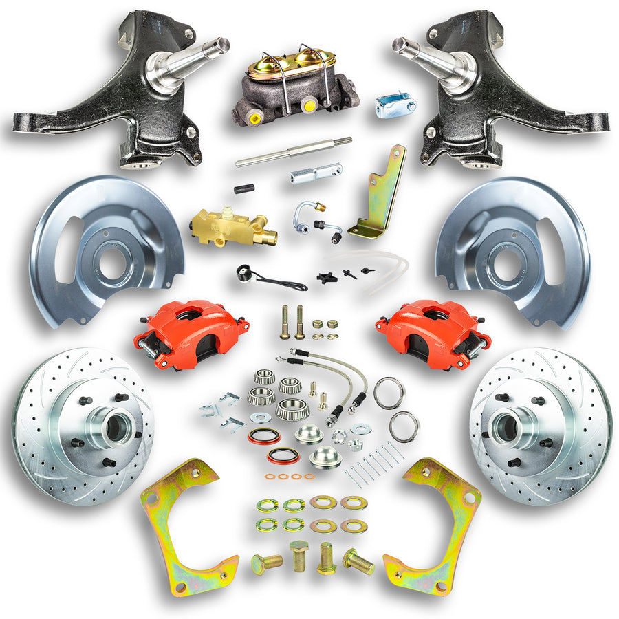 The Right Stuff 60-62 GM Truck & Suburban, 2" Drop, Manual Front Disc Brake Kit Red Calipers - (TSD6015DZ)