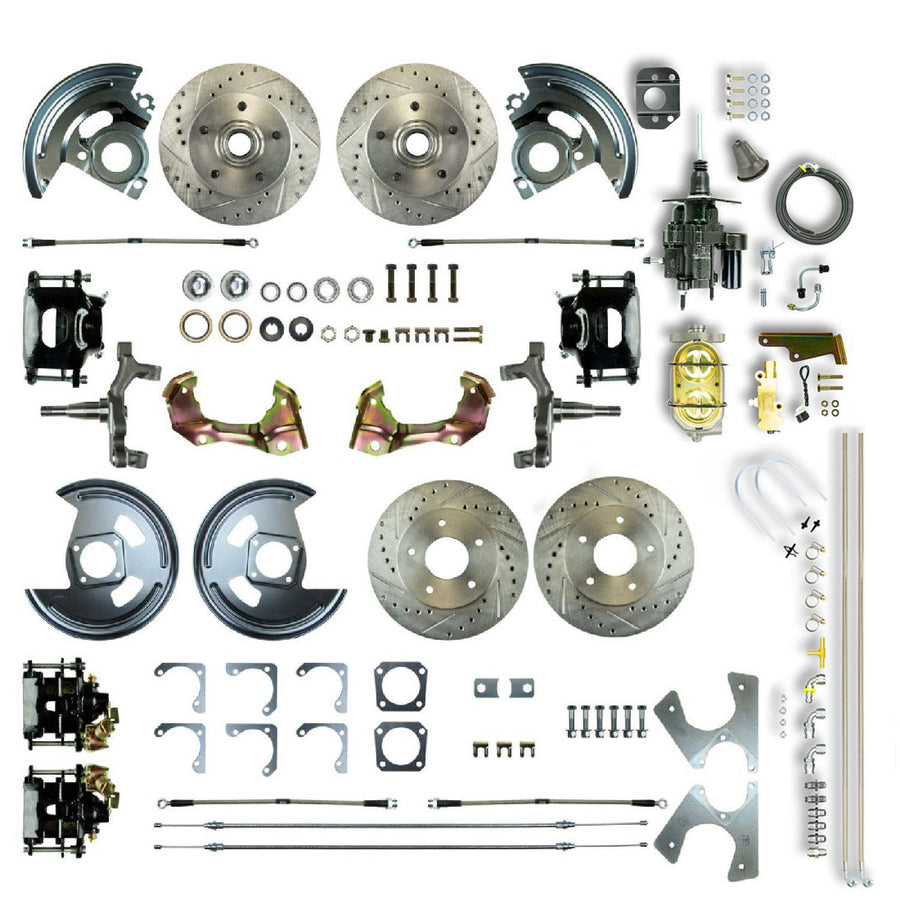 The Right Stuff 67-69 GM F-Body Non-Staggered 4 Wheel Hydraulic Brake Assist 2" Drop Disc kit Blk Calipers - (AFXHB42DS)