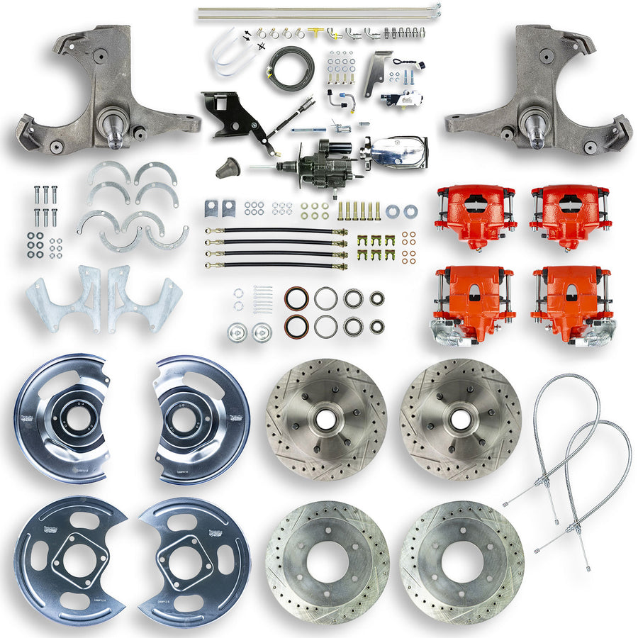 The Right Stuff 67-70 GM C10-15 Truck/Sub 2WD Chrome Hydraulic Brake Assist 4-Wheel Disc Conv Red Calipers - (THB6756ZX)