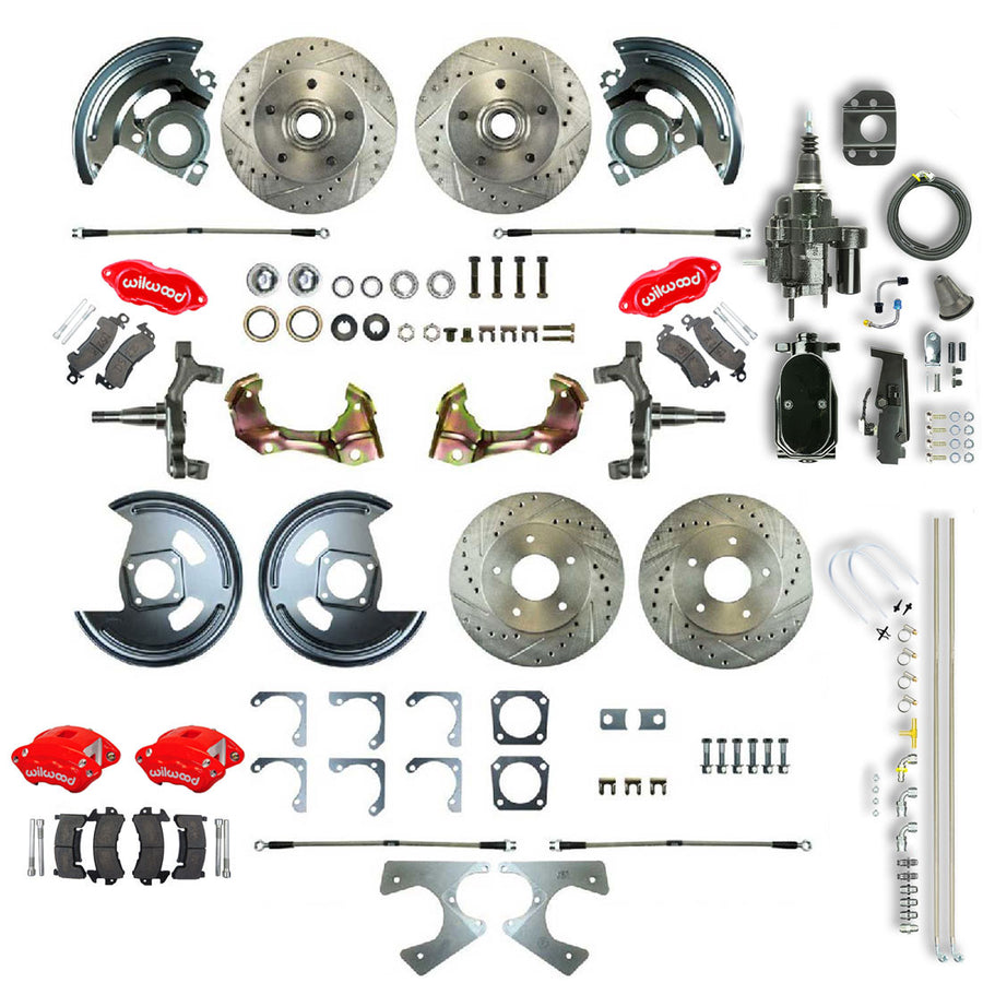 The Right Stuff 67-69 GM F-Body Non-Stag 4 Wheel Black Hydraulic Brake Assist 2 Drop Disc Conv Red Caliper - (AFXHB22DZY)