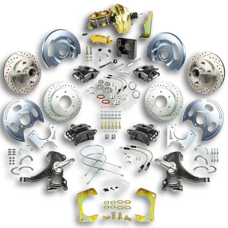 The Right Stuff 63-66 GM C10/C15 Truck/Suburban 2" Drop, Pwr 4-Wheel Disc Kit, Black Calipers 6x5.5 Bolt Pattern - (TDC6356DB)