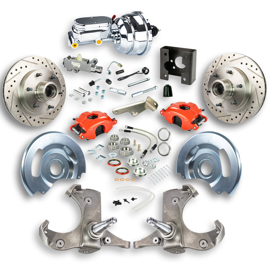 The Right Stuff 63-66 Chevy/GMC Truck/Sub, Pwr Front Disc Kit, Red Calipers, Chrome Upper 6x5.5 Bolt Pattern - (TDC6326ZX)