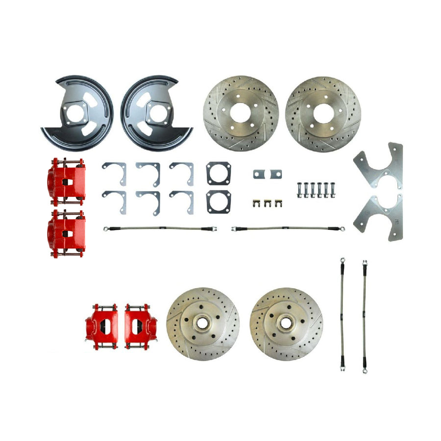 The Right Stuff 1970-77 Camaro/Nova, 4-Wheel W/Rear +2 Disc Brake Conversion Kit W/Red Calipers - (F70RDM5Z)