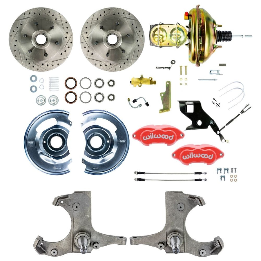The Right Stuff 1967-70 Chevy C10/15 Truck/Suburban, Performance Series Power Front Disc Brake Kit with Red Wilwood Calipers, Drilled and Slotted Rotors, and Braided Stainless Hoses 6x5.5 Bolt Pattern - (TDC6726ZP)