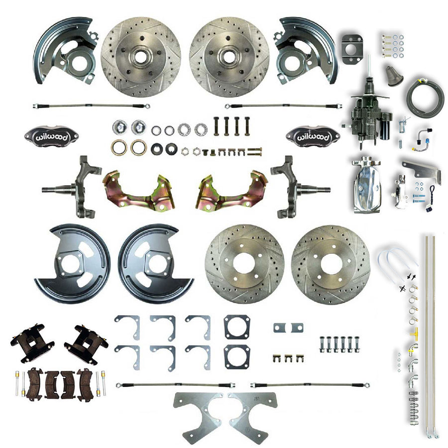 The Right Stuff 67-69 GM F-Body Non-Staggered 4 Wheel Chrome Hydraulic Brake Assist Disc Conv Blk Calipers - (AFXHB22CSX)