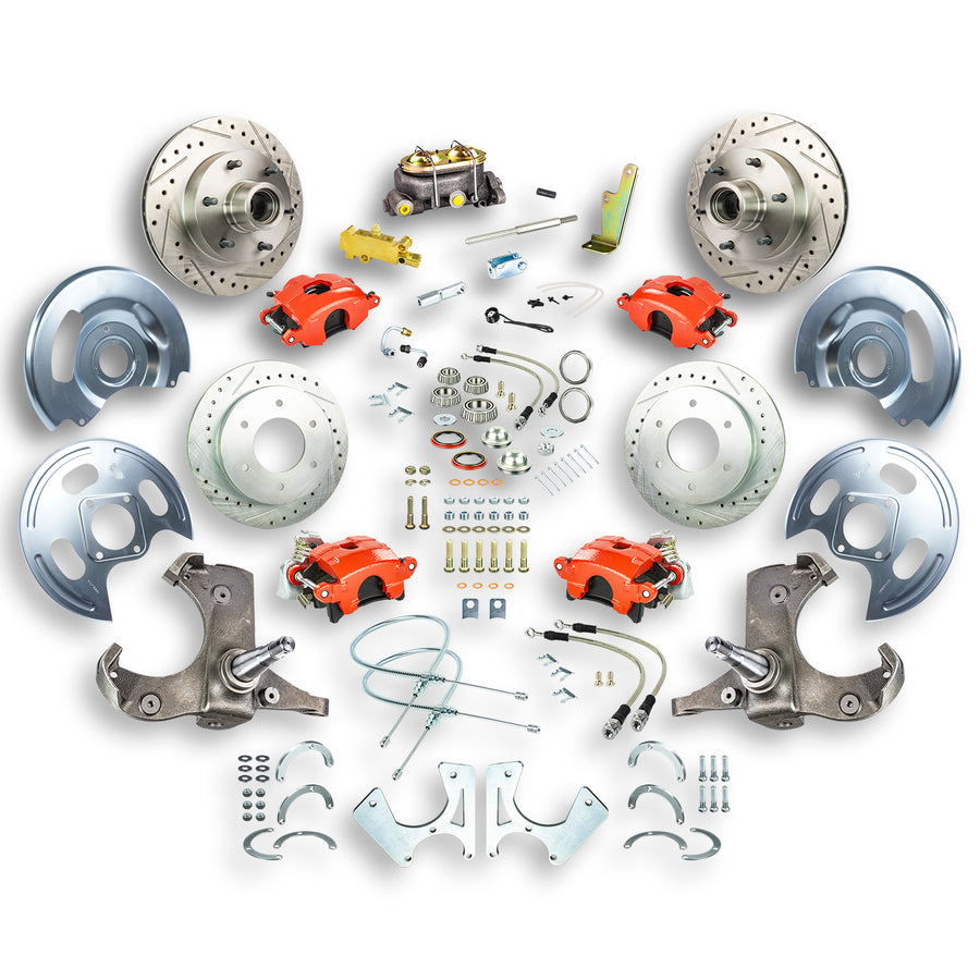 The Right Stuff 63-70 Chevy/GMC Truck/Suburban, Manual 4-Wheel Disc Brake Kit Red Calipers - (TSD6346Z)