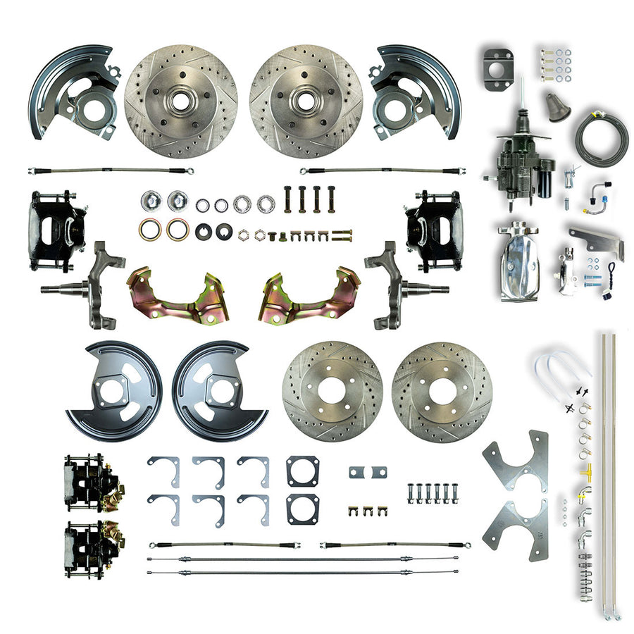 The Right Stuff 64-72 A-Body Hydraulic Brake Assist 2" Drop 4-Wheel Disc Brake Kit Blk Caliper Chrome Upper - (AFXHB41DSX)