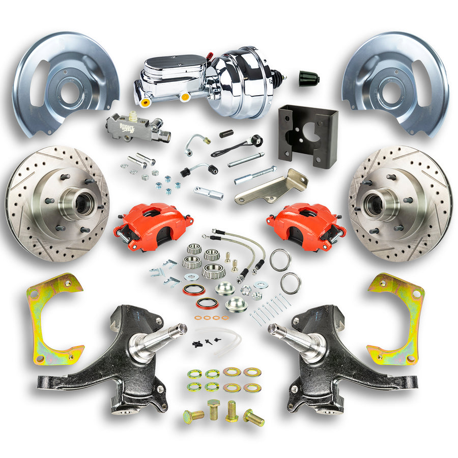 The Right Stuff 63-66 Chevy/GMC Truck/Sub, 2" Drop, Pwr Disc Kit, Red Calipers, Chrome Upper 6x5.5 Bolt Pattern - (TDC6326DZX)