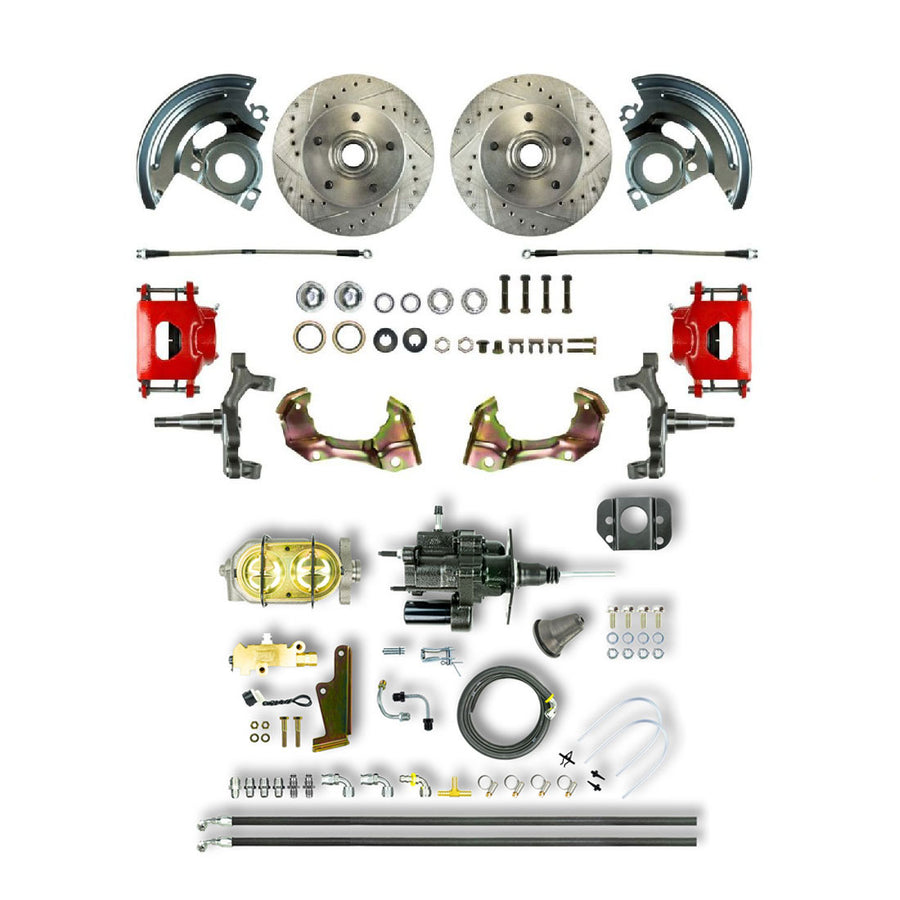 The Right Stuff 64-72 Chevelle/GM A-Body, Hydraulic Brake Assist 2" Drop Front Disc Brake Conv Red Calipers - (AFXHB01DZ)