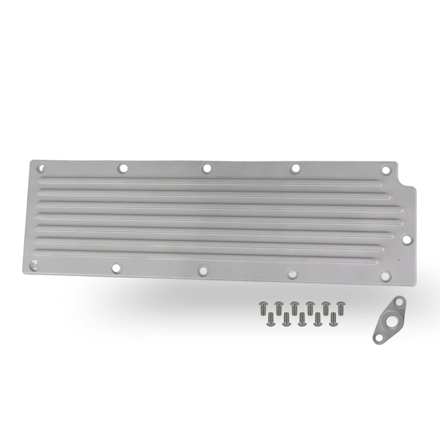 The Right Stuff Gen 4 LS Valley Cover with the Oil Pressure Sensor Adapter, Finned, Satin Finish - (G4LSVCF2-S-K)