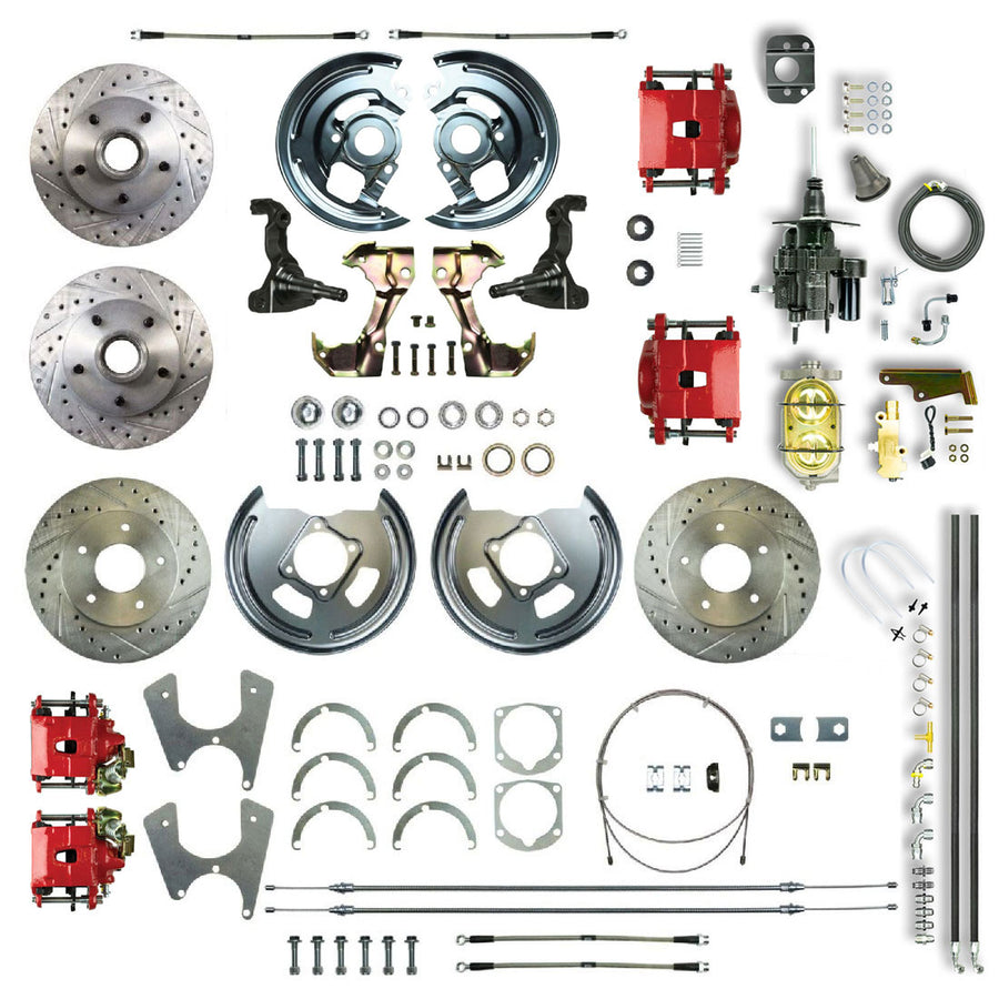 The Right Stuff 69-74 GM A/F/X-Body, Staggered Shock 4-Wheel Hydraulic Brake Assist Disc Conv Red Calipers - (AFXHB45CZ)
