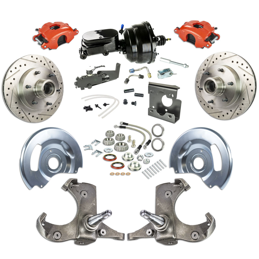 The Right Stuff 67-70 GM C10/15 Truck/Sub w/2WD Power Front Disc Brake, Red Calipers Black Upper 6x5.5 Bolt Pattern - (TDC6726ZY)