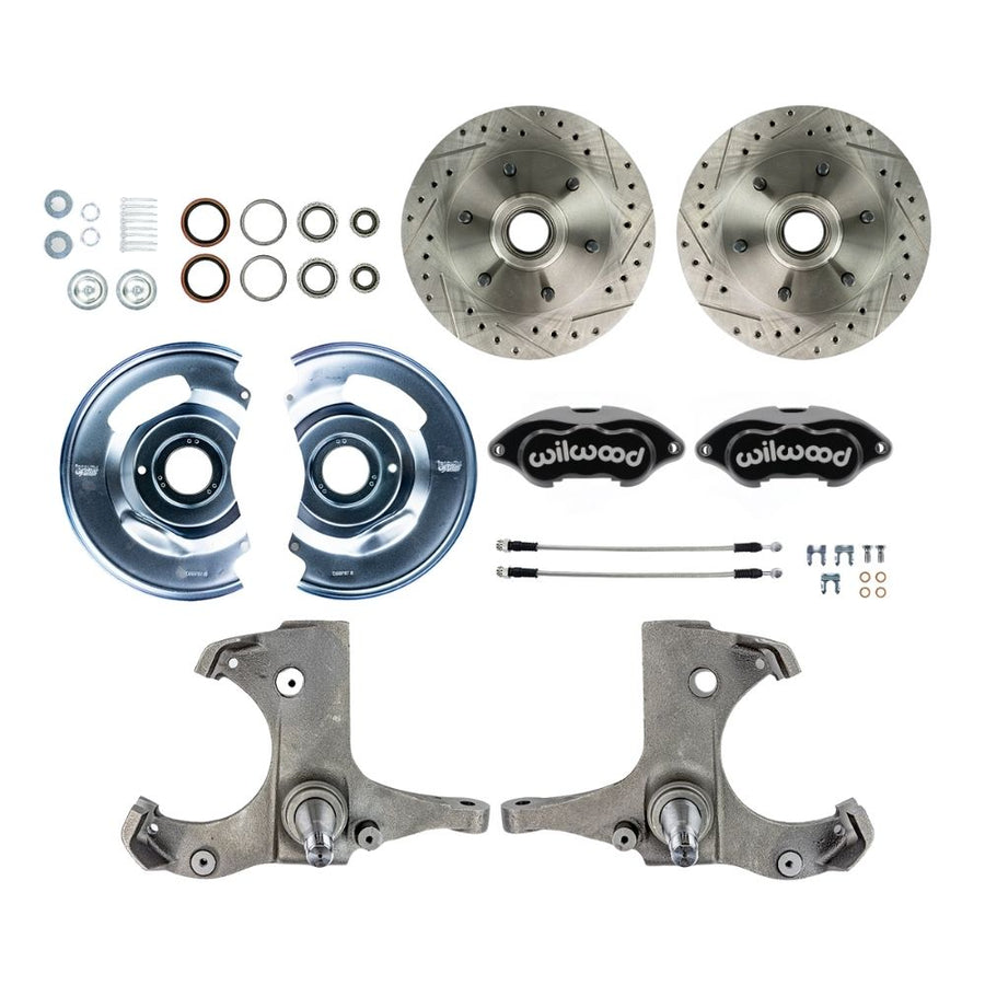The Right Stuff 1963-70 GM/Chevy Truck/Suburban, 2WD, Performance Series "At The Wheel" Disc Conversion Kit; Black Wilwood Calipers, Drilled and Slotted Rotors, and Braided Stainless Hoses - (TWK6316BP)