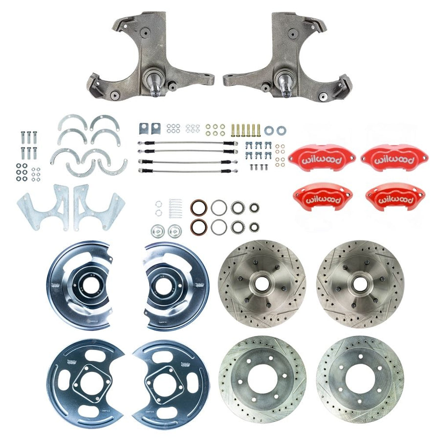 The Right Stuff 1963-70 GM/Chevy Truck/Suburban 2WD Performance Series 4 Wheel "At The Wheel" Disc Brake Kit Red Wilwood Calipers, Drilled and Slotted Rotors, and Braided Stainless Hoses - (TWK6346ZP)