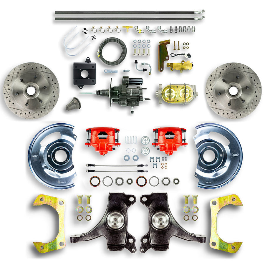The Right Stuff 60-62 Chevy/GMC Truck/Suburban 2" Drop, Hydraulic Brake Assist Front Disc Conv Red Calipers - (THB6016DZ)