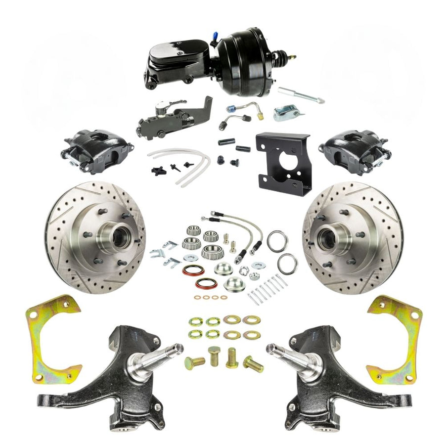 The Right Stuff 63-66 Chevy/GMC Truck/Sub, 2" Drop Power Front Disc Kit, Blk Calipers Blk Upper 6x5.5 Bolt Pattern - (TDC6326DBY)