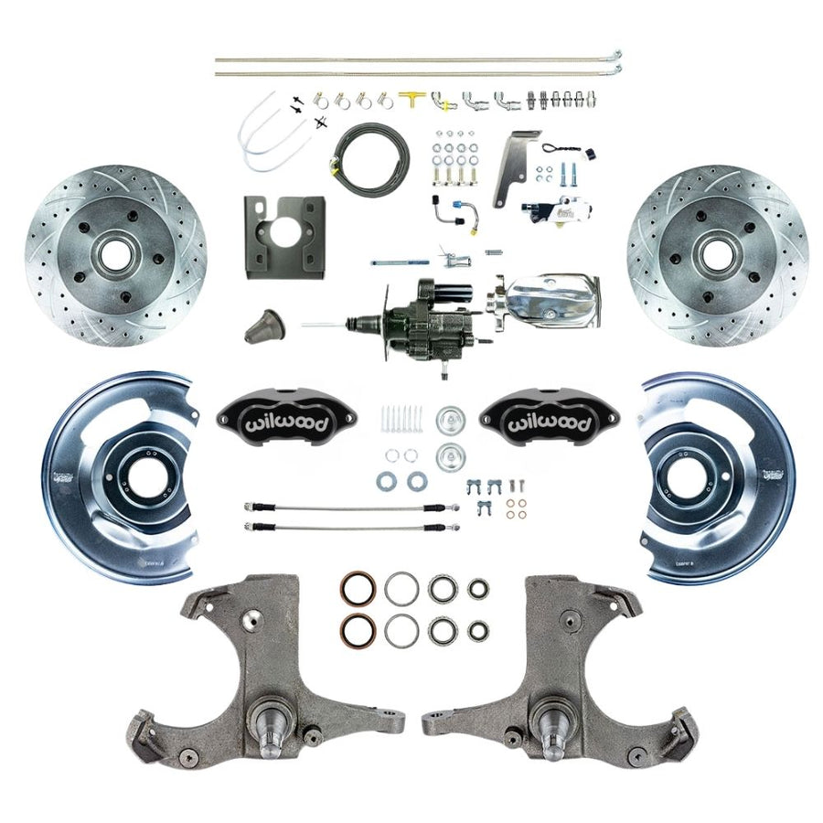 The Right Stuff 1967-70 Chevy C10/15 Truck/Sub, Pwr Performance Series Front Disc Kit, Black Wilwood Calipers, Drilled and Slotted Rotors, Braided Stainless Hoses, and Chrome Upper Assembly 5x5 Bolt Pattern - (THB6725BXP)