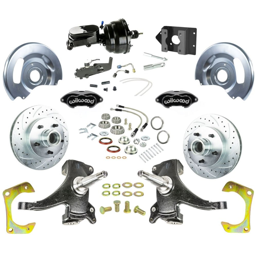 The Right Stuff 1960-62 Chevy/GMC Truck/Suburban, 2" Drop Performance Series Power Front Disc Kit, Black Wilwood Calipers, Drilled and Slotted Rotors, Braided Stainless Hoses, and Black Booster Master Assembly 5x5 - (TDC6015DBYP)