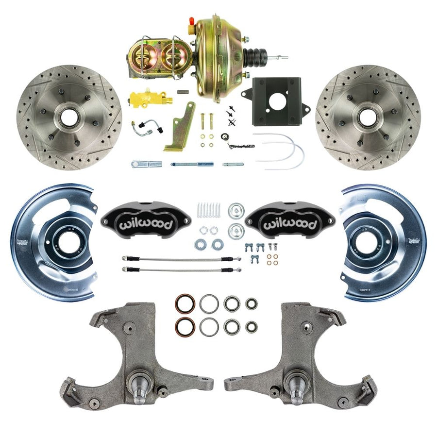 The Right Stuff 1960-62 Chevy/GMC Performance Series, Power Front Disc Brake Conversion Kit, Black Wilwood Calipers, Drilled and Slotted Rotors, Braided Stainless Hoses - (TDC6016BP)