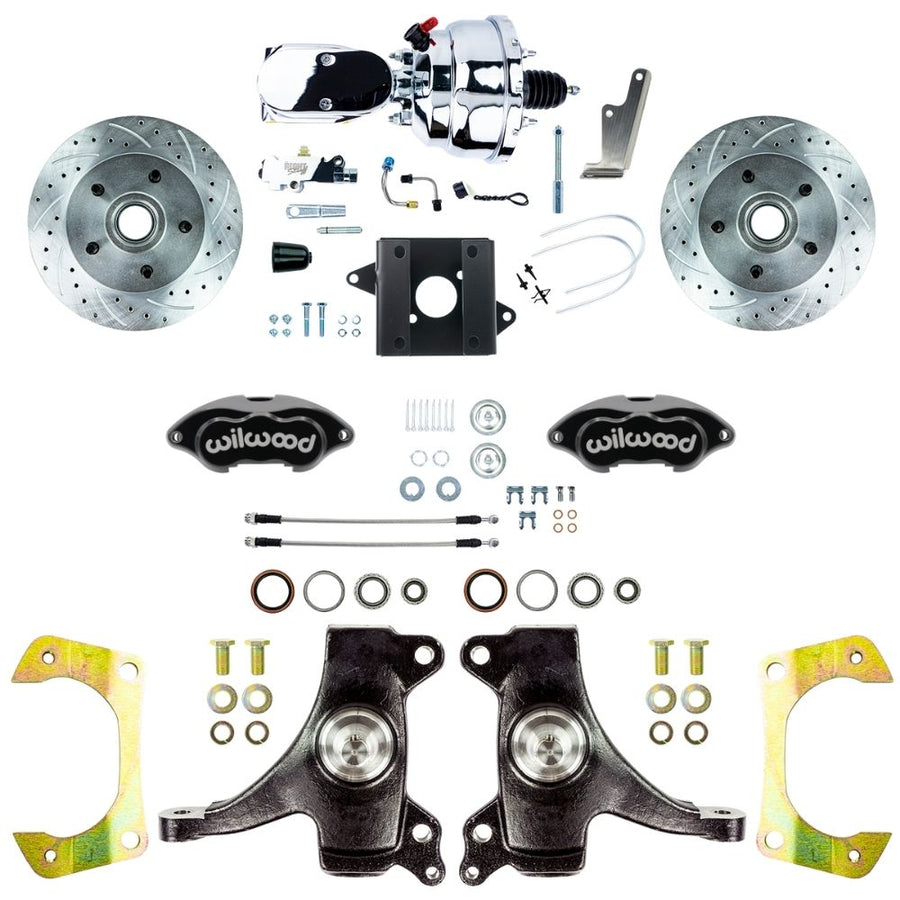 The Right Stuff 1960-62 Chevy/GMC Performance Series 2" Drop, Power Front Disc Brake Conversion with Black Wilwood Caliper and Chrome Booster Master Combo - (TDC6015DBXP)