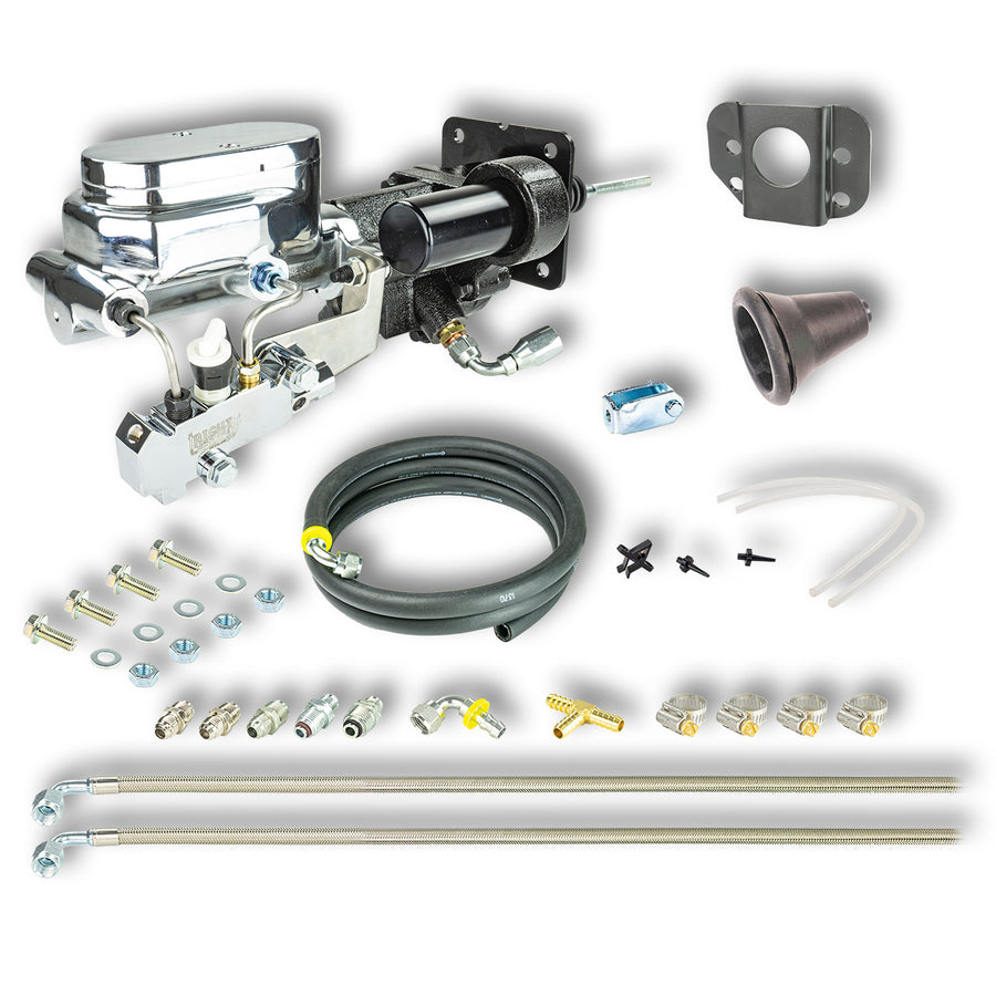 The Right Stuff 1967-74 GM A/F/X-Body Complete Chrome Hydraulic Brake Assist Upper with Hydraulic Brake Unit, Master Cylinder and Proportioning Valve Combination Kit for Disc/Disc - (JHB015672)