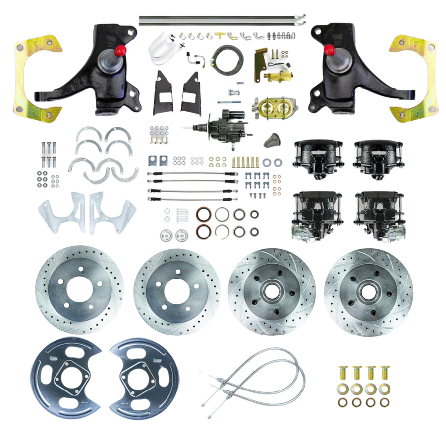The Right Stuff 73-87 C10/15 Truck/Sub 2" Drop Hydraulic Brake Assist 4-Wheel Disc Brake Kit Black Calipers - (THB7355DB)