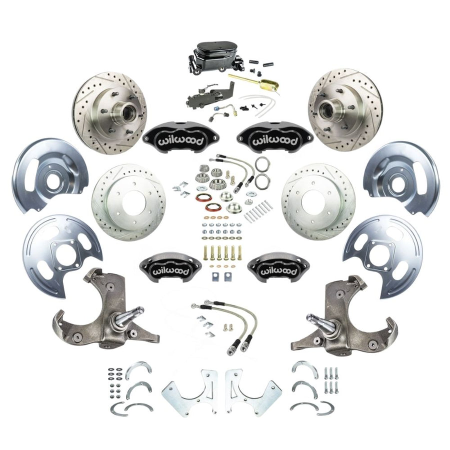 The Right Stuff 1963-70 Chevy/GMC Truck & Suburban Performance Series Manual 4-Wheel Disc Brake Kit, Black Wilwood Calipers, Drilled and Slotted Rotors, Braided Stainless Hoses, and Black Booster Master Assembly - (TSD6346BYP)