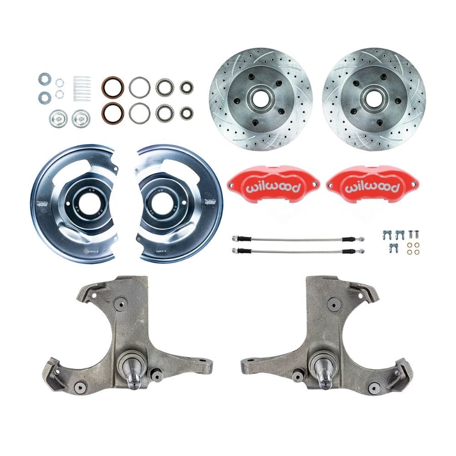 The Right Stuff 1963-70 GM/Chevy Truck/Suburban, 2WD, Performance Series At-The-Wheel" Disc Conversion Kit; Red Wilwood Calipers, Drilled and Slotted Rotors, and Braided Stainless Hoses - (TWK6315ZP)