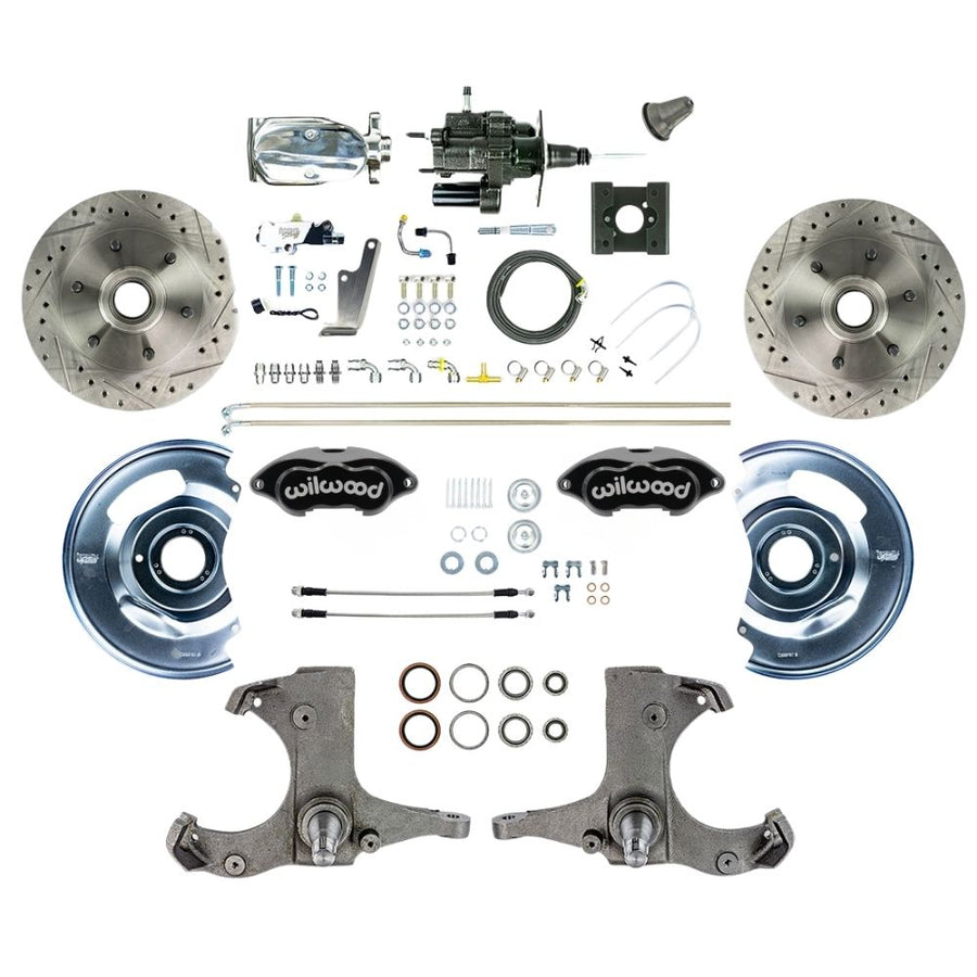The Right Stuff 1963-66 Chevy/GMC Truck Performance Series, Hydro Boost Disc Brake Conversion Kit, Black Wilwood Calipers, Drilled and Slotted Rotors, Braided Stainless Hoses, and Chrome Upper Assembly - (THB6326BXP)