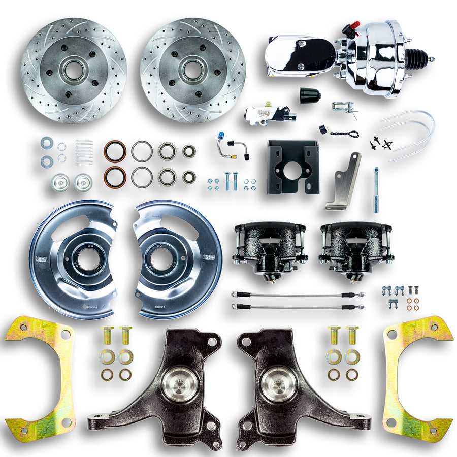 The Right Stuff 67-70 GM C10/15 Trk/Sub, 2" Drop, Pwr Front Disc Kit, Blk Calipers, Chrome Upper 5x5 Bolt Pattern - (TDC6725DBX)