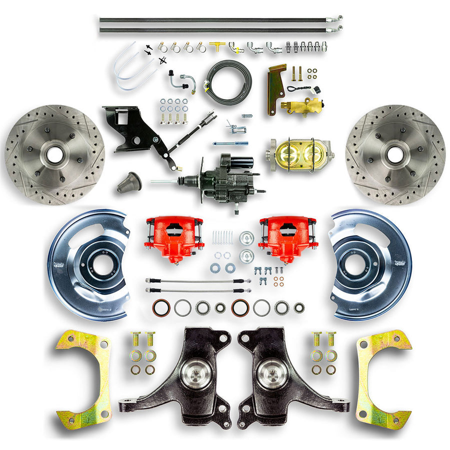 The Right Stuff 67-70 GM C10/C15 Truck/Suburban 2" Drop Hydraulic Brake Assist Disc Brake Conv Red Calipers - (THB6726DZ)