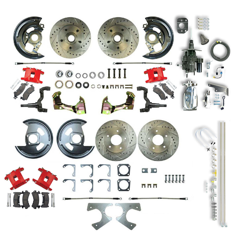 The Right Stuff 64-72 GM A-Body, Chrome Hydraulic Brake Assist, 4-Wheel Disc Kit Red Wilwood Calipers - (AFXHB21CZX)