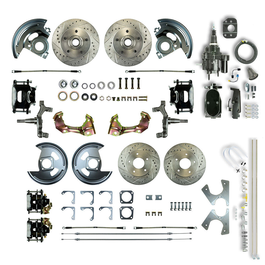 The Right Stuff 64-72 A-Body Hydraulic Brake Assist 2" Drop 4-Wheel Disc Brake Kit Blk Caliper Black Upper - (AFXHB41DSY)