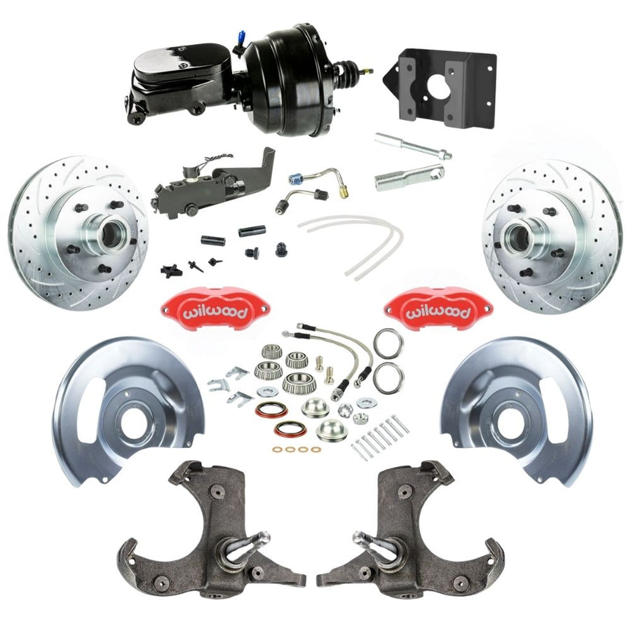 The Right Stuff 1960-62 Chevy/GMC Truck/Suburban, Performance Series Power Front Disc Brake Kit, Red Wilwood Calipers, Drilled and Slotted Rotors, Braided Stainless Hoses, and Black Booster Master Assembly 5x5 - (TDC6015ZYP)