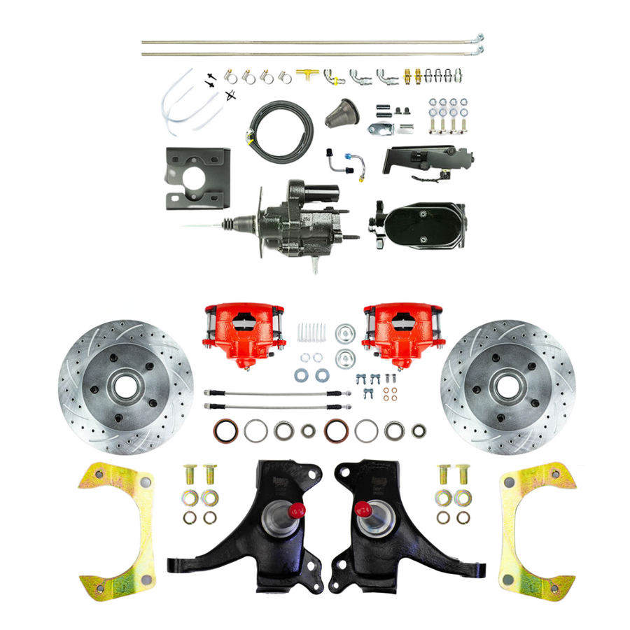 The Right Stuff 71-72 GM C10/C15 Truck/Suburban 2" Drop Black Hydraulic Brake Assist Disc Kit Red Calipers - (THB7125DZY)