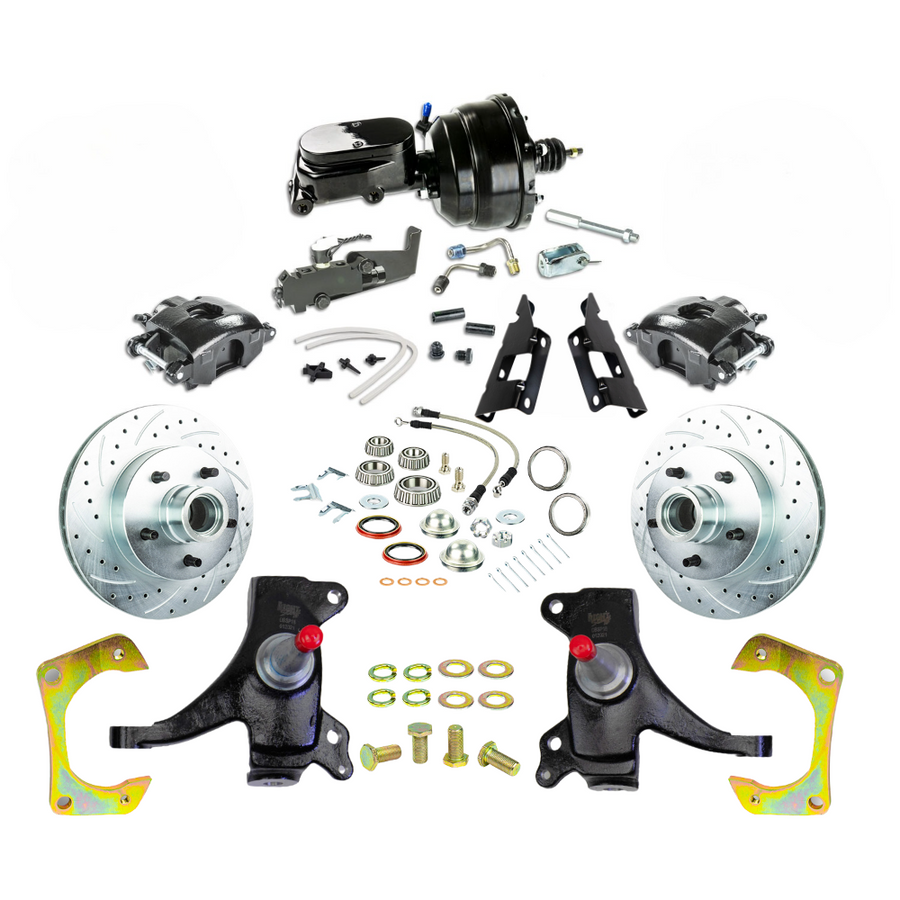 The Right Stuff 73-87 GM C10/15 Truck/Sub 2" Drop Power Front Disc Kit Black Caliper Black Upper - (TDC7325DBY)