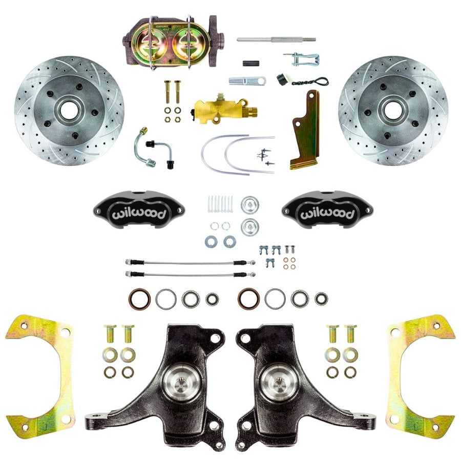 The Right Stuff 1960-62 Chevy C10/15 Truck/Suburban, Performance Series, 2" Drop, Power Front Disc Brake Conversion, Black Wilwood Calipers, Drilled and Slotted Rotors, and Braided Stainless Hoses - (TSD6015DBP)