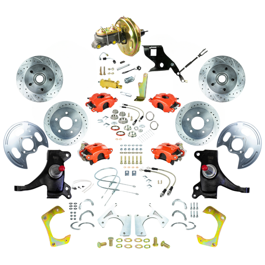 The Right Stuff 71-72 GM C10/C15 Truck/Suburban 2" Drop Power 4-Wheel Disc Kit, Red Calipers - (TDC7155DZ)