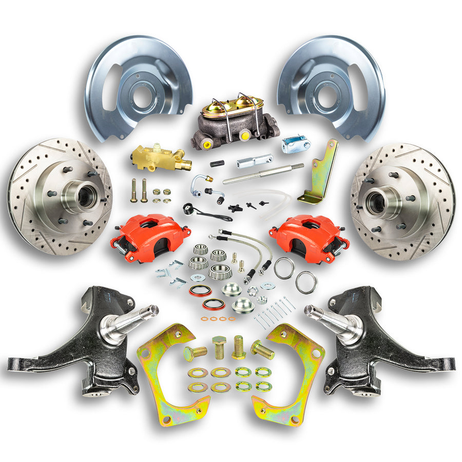 The Right Stuff 63-70 GM Truck & Suburban, 2" Drop, Std Front Disc Brake Kit Red Calipers - (TSD6316DZ)